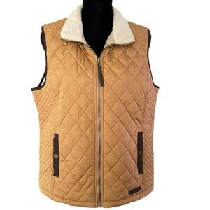 G.H. BASS Company Women Caramel Brown Quilted Full Zip Vest Petite Medium Sherpa